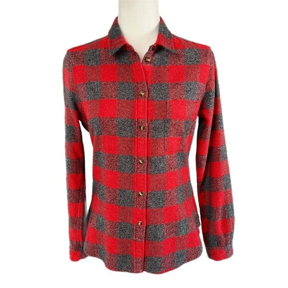 American Eagle Women's Flannel Button Front Shirt XS Red Buffalo Plaid Slim Fit - Picture 1 of 8